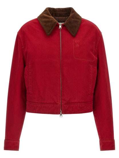 Ami Paris Red Cotton Biker Jacket