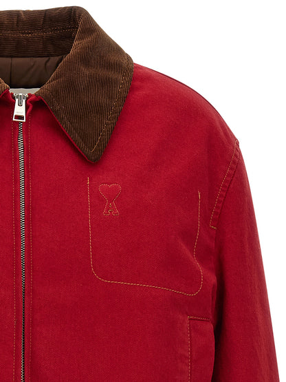 Ami Paris Red Cotton Biker Jacket