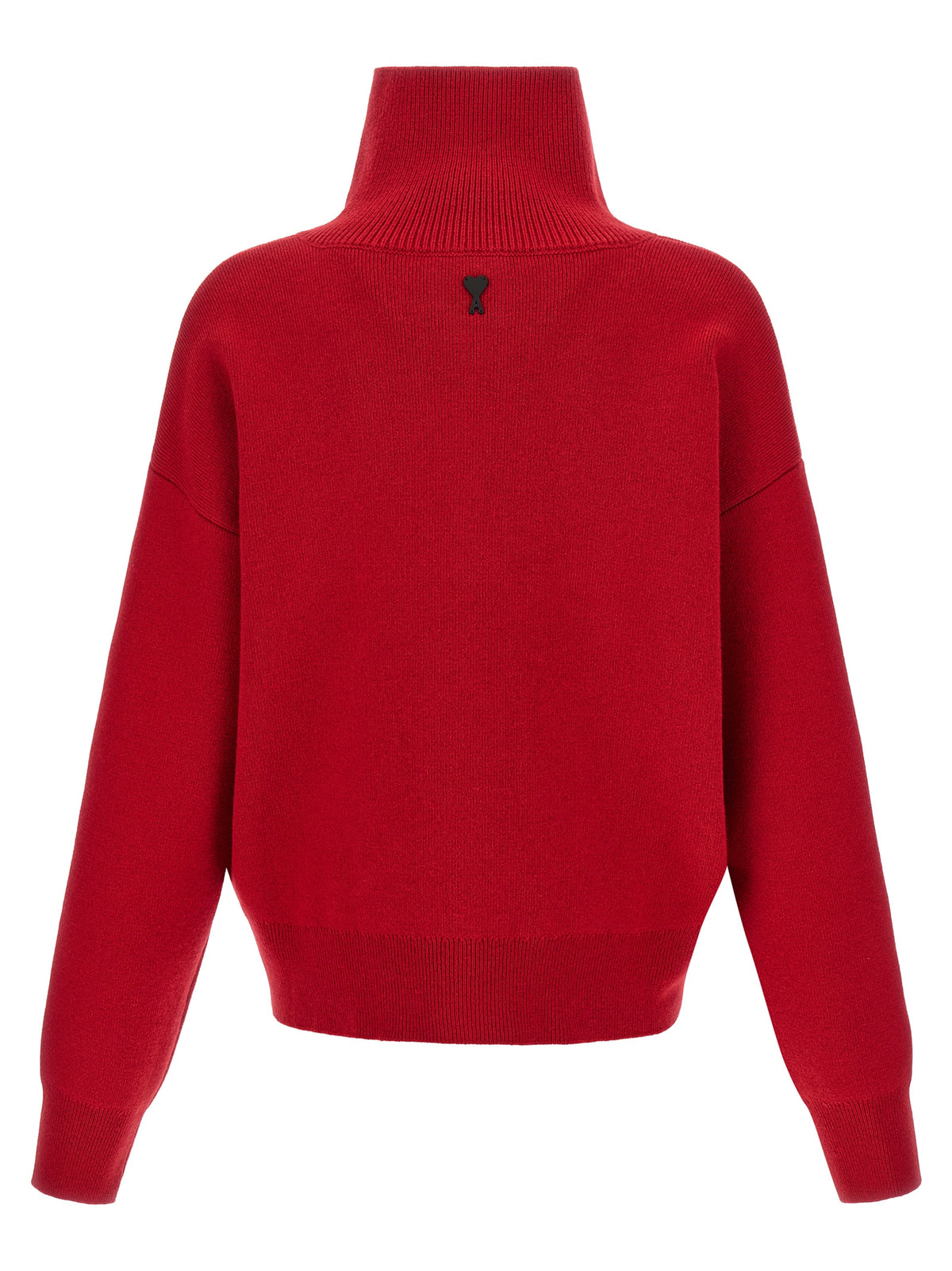 Cardigan by Ami Paris for men in leather & wool black & red features an crisp silhouette, showcasing a sophisticated turtle high-collar neckline and detail for a truly crisp finish.