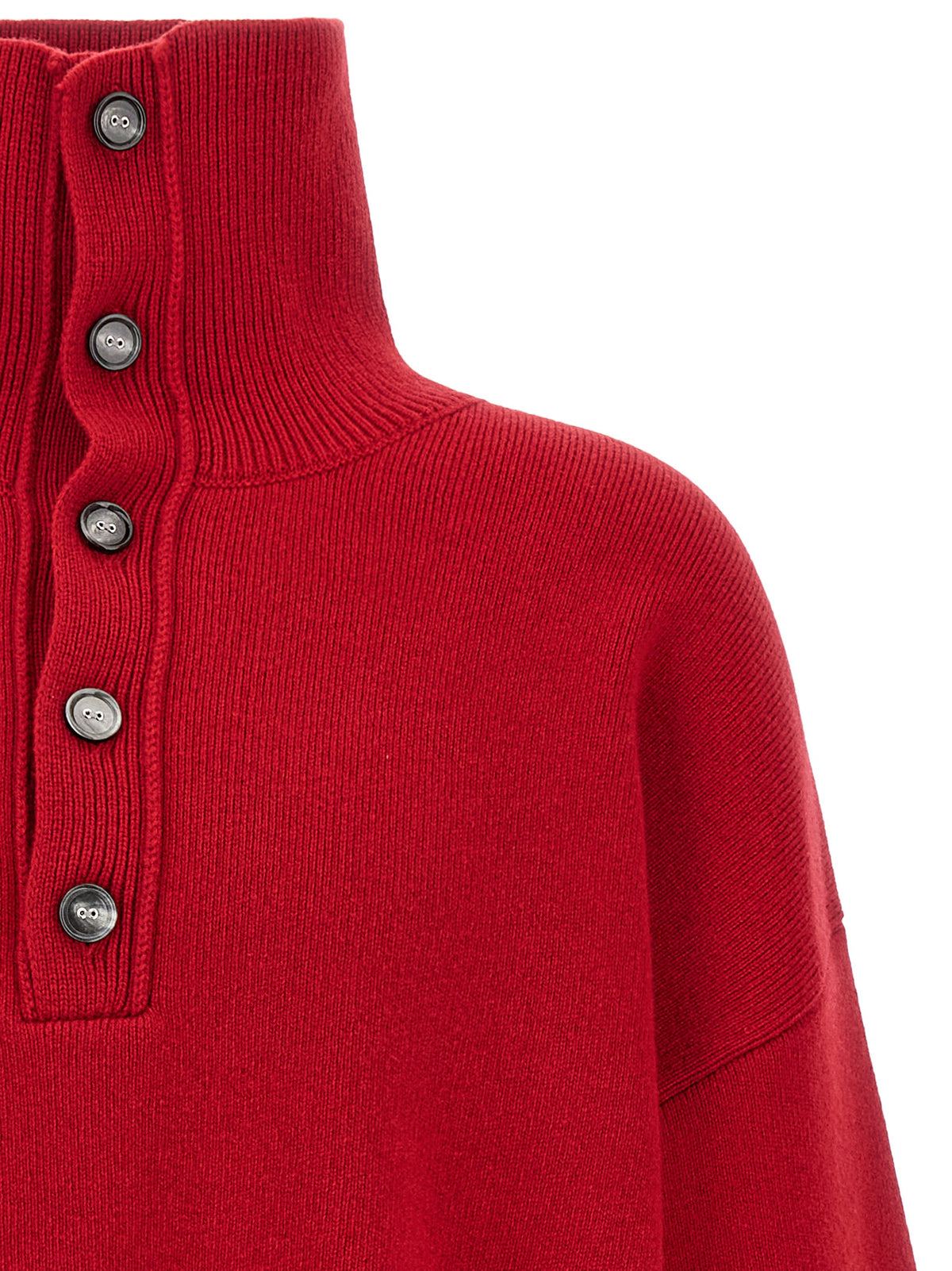 Cardigan by Ami Paris for men in leather & wool black & red showcases a captivating silhouette, artfully detailed with a captivating and turtle high-collar neckline for a truly sophisticated captivating look.