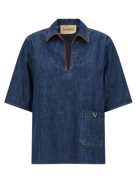 Valentino Garavani Blue Cotton Blouse