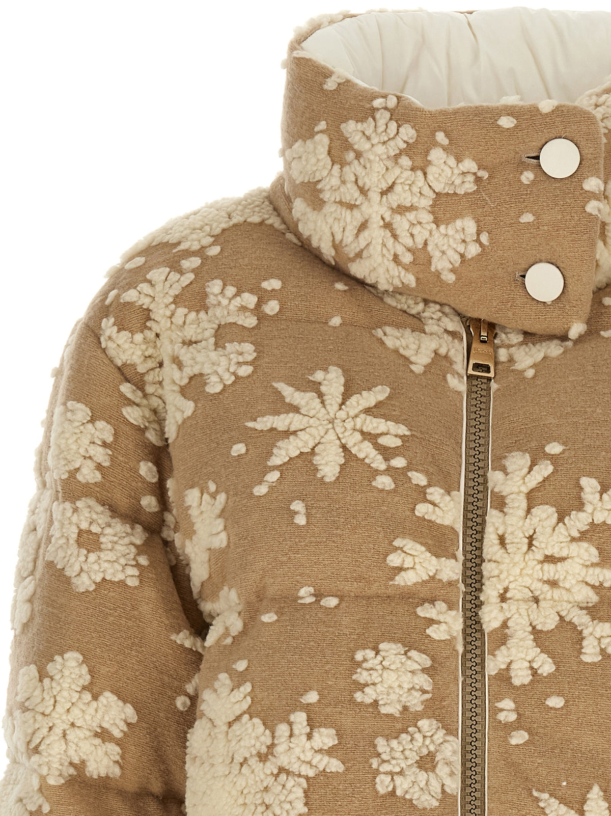 Puffer Jacket by Herno for women in polyester acrylic beige & jacquard features an on trend silhouette, showcasing refined insulated and a sophisticated high-neck neckline for a truly on trend finish.