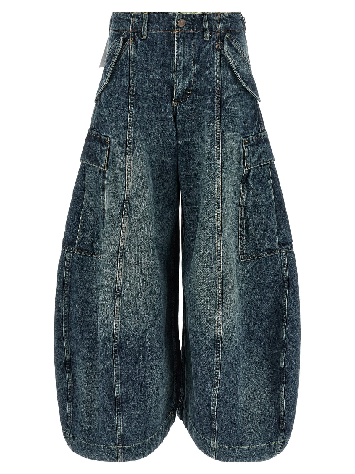 Cargo Pants by R13 for women in denim cotton blue & white features an smart casual oversized and long, expertly tailored with a and smart casual utilitarian details for a sophisticated look.