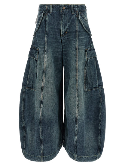 Cargo Pants by R13 for women in denim cotton blue & white features an smart casual oversized and long, expertly tailored with a and smart casual utilitarian details for a sophisticated look.