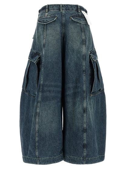 Cargo Pants by R13 for women in denim cotton blue & white presents a on trend silhouette, artfully finished with a on trend oversized, long, and for a sophisticated look.