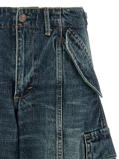 Cargo Pants by R13 for women in denim cotton blue & white features an stylish oversized with a long and , expertly finished with stylish utility detailing.