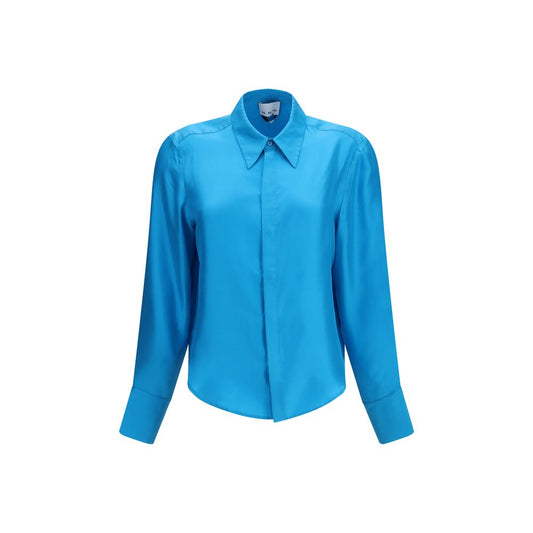 Dress Shirt by SA SU PHI for women in silk blue features an architectural silhouette with a refined and elegant for a architectural look.