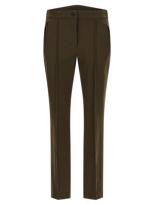 Trousers by Moncler Grenoble for women in polyamide viscose & twill bicolour, green & olive presents a smart silhouette, meticulously detailed with a smart athletic, a smart long, and a smart .