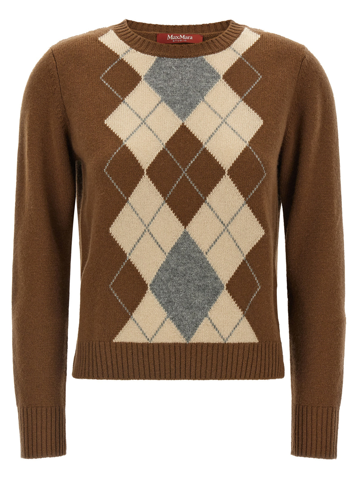 Max Mara Play Women's Cashmere Cardigan - Beige Brown Gray Patterned Argyle