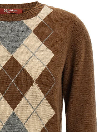 Max Mara Play Women's Cashmere Cardigan - Beige Brown Gray Patterned Argyle