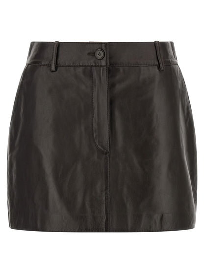 P.A.R.O.S.H. Brown Lamb Leather Long Skirt