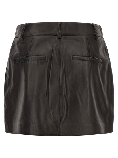 P.A.R.O.S.H. Brown Lamb Leather Long Skirt