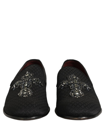 Dolce & Gabbana Black Suede Cross Slip On Men Loafers Shoes