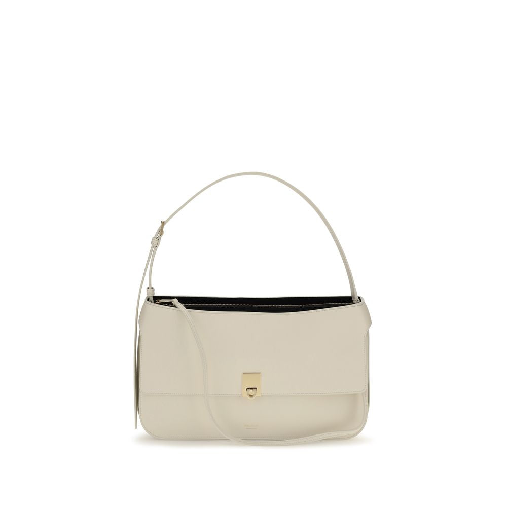 Small Shoulder Clutch Bag by Ferragamo for women in bos taurus calfskin leather beige & signature features a enviable silhouette, showcasing a secure buckle, ample external-pockets, and enviable shoulder-strap for a enviable finish.