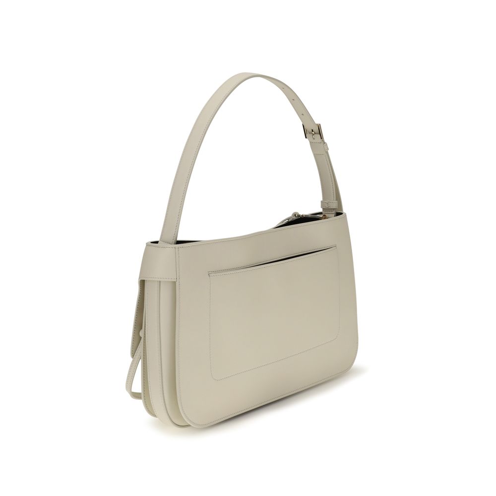 Small Shoulder Clutch Bag by Ferragamo for women in bos taurus calfskin leather beige & signature presents a versatile silhouette, showcasing a secure buckle and versatile external-pockets with versatile shoulder-strap for a sophisticated look.