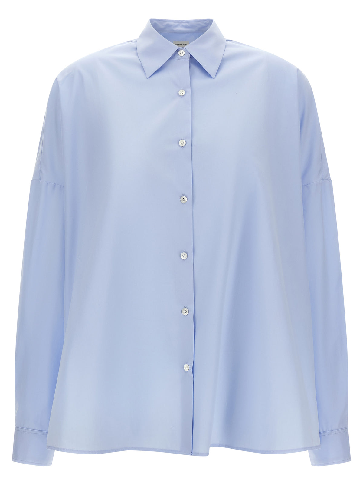 Blouse by Dries Van Noten for women in cotton light-blue showcases a sharp silhouette, elegantly detailed with a sharp and sharp .