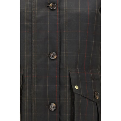 Overcoat by Barbour for women in cotton corduroy bicolour, horn, tartan & signature showcases a architectural silhouette, artfully detailed with a distinctive and functional pockets for a architectural finish.