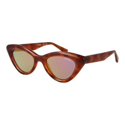 Sunglasses by Guess for unisex in suede leather brown & gray features a contemporary silhouette, showcasing a contemporary cat-eye full-rim frame design in brown coloured frame with high-performance category-2-medium-tint mirrored lens.
