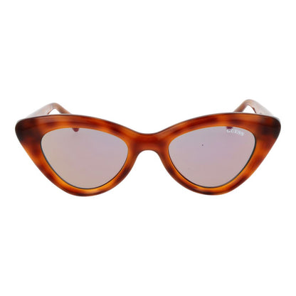 Sunglasses by Guess for unisex in suede leather and brown & gray presents a enviable silhouette, featuring brown coloured frame and cat-eye full-rim frame design with category-2-medium-tint mirrored lens for a enviable look.
