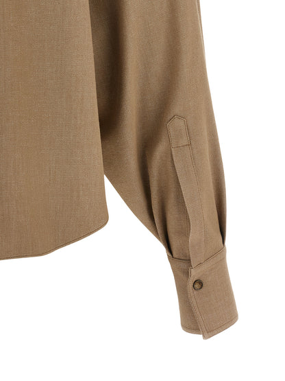 Blouse by Brunello Cucinelli for women in cotton denim polyamide & polyester beige, camel & horn presents a discerning silhouette, showcasing a sophisticated and for a truly discerning finish.