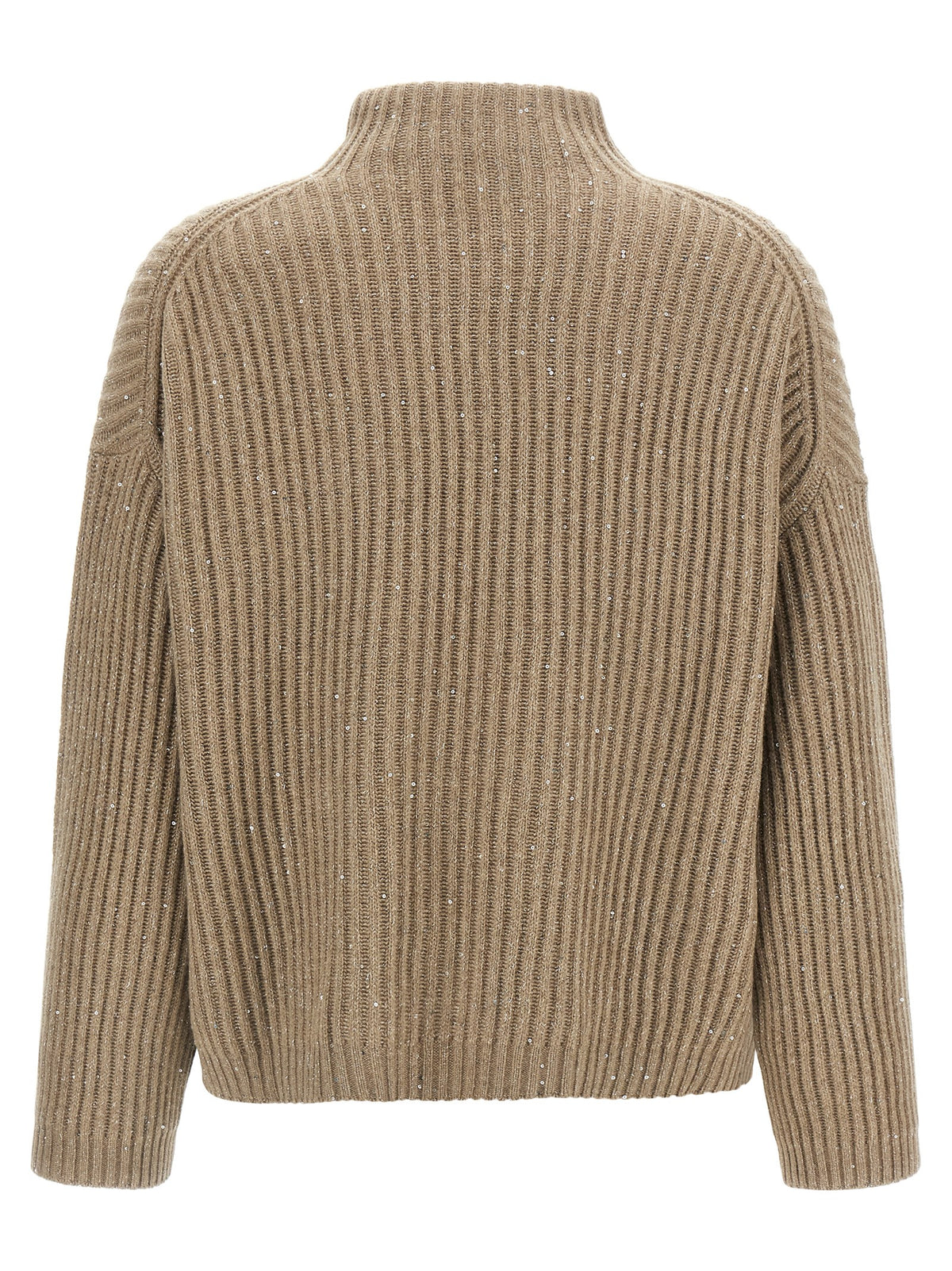 Cardigan by Brunello Cucinelli for women in cashmere polyamide & sequins beige features an impeccable silhouette, showcasing a sophisticated turtle neckline and detail for a truly impeccable finish.