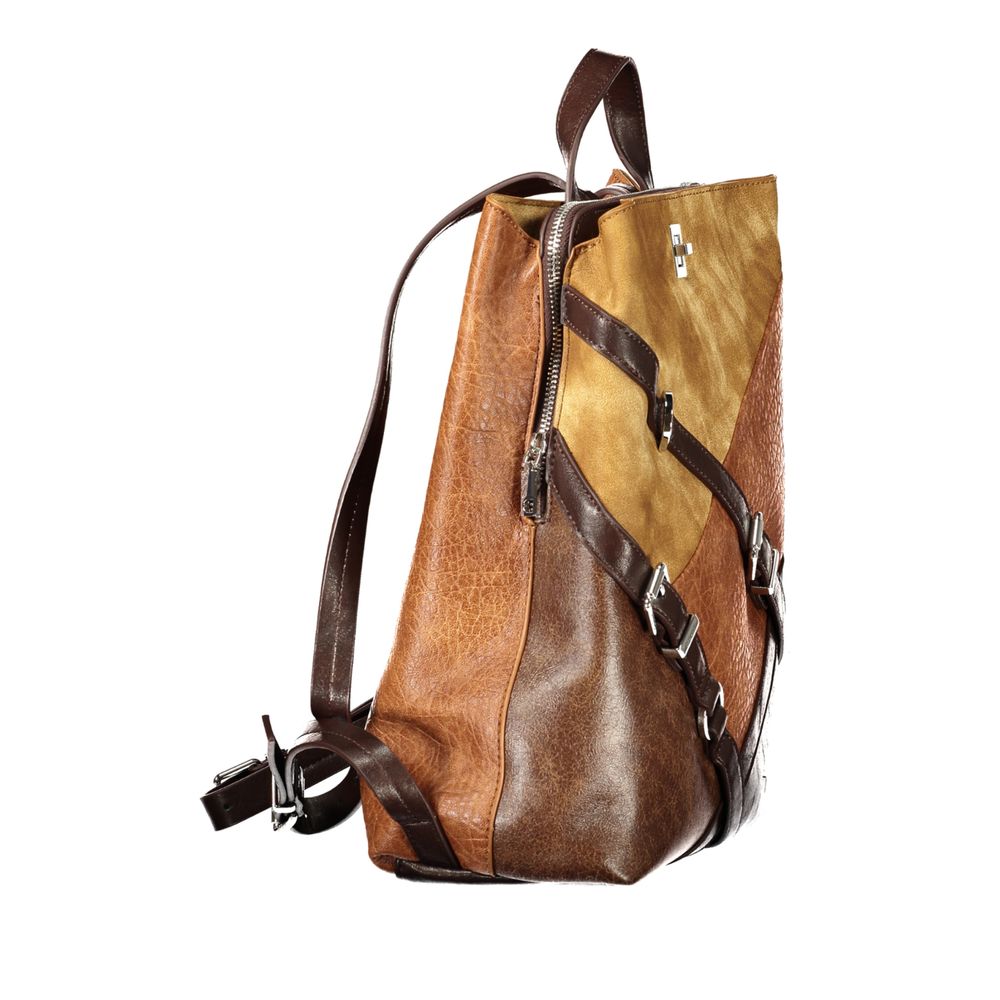 Backpack by Desigual for women in polyurethane brown presents a versatile Polyurethane Backpack design, showcasing a secure snap & zipper with ample built-in-compartments, external-pockets & internal-pockets and versatile backpack-strap, adjustable-strap & handle for a versatile finish.