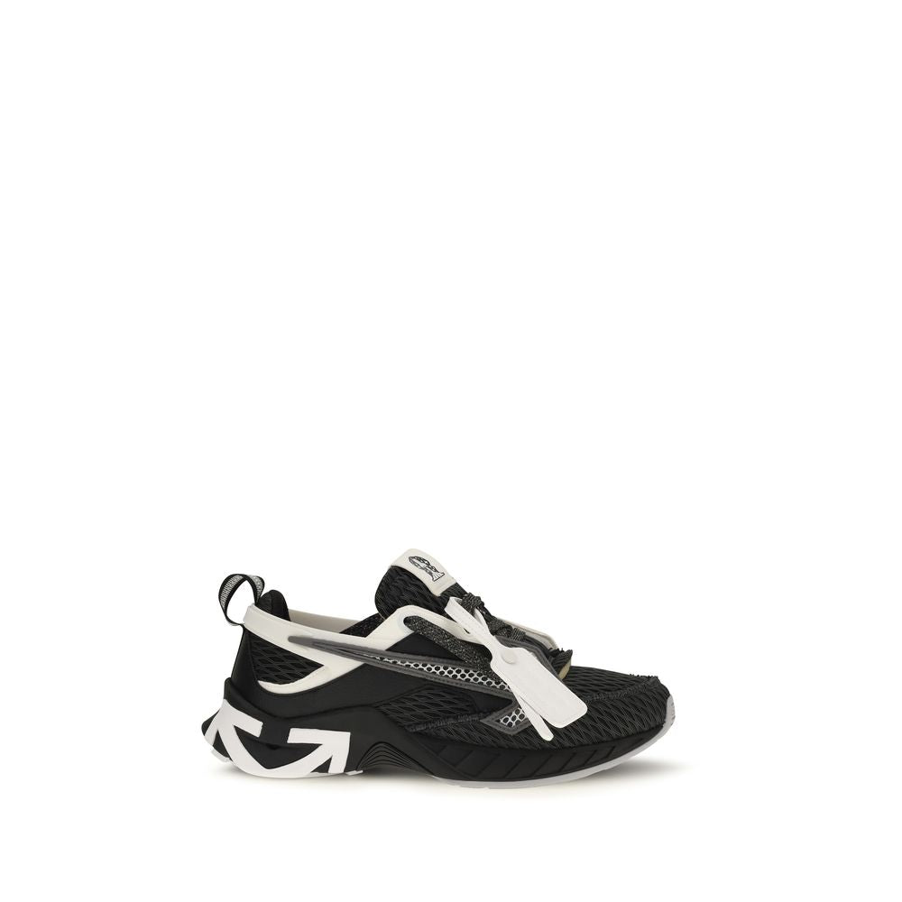 Athletic Sneakers by Off-White for men in polyester & rubber black, white & signature showcases a architectural silhouette, artfully capturing the essence of the Men's Athletic Polyester & Rubber Sneakers with its signature architectural athletic style construction.