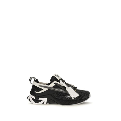 Athletic Sneakers by Off-White for men in polyester & rubber black, white & signature showcases a architectural silhouette, artfully capturing the essence of the Men's Athletic Polyester & Rubber Sneakers with its signature architectural athletic style construction.