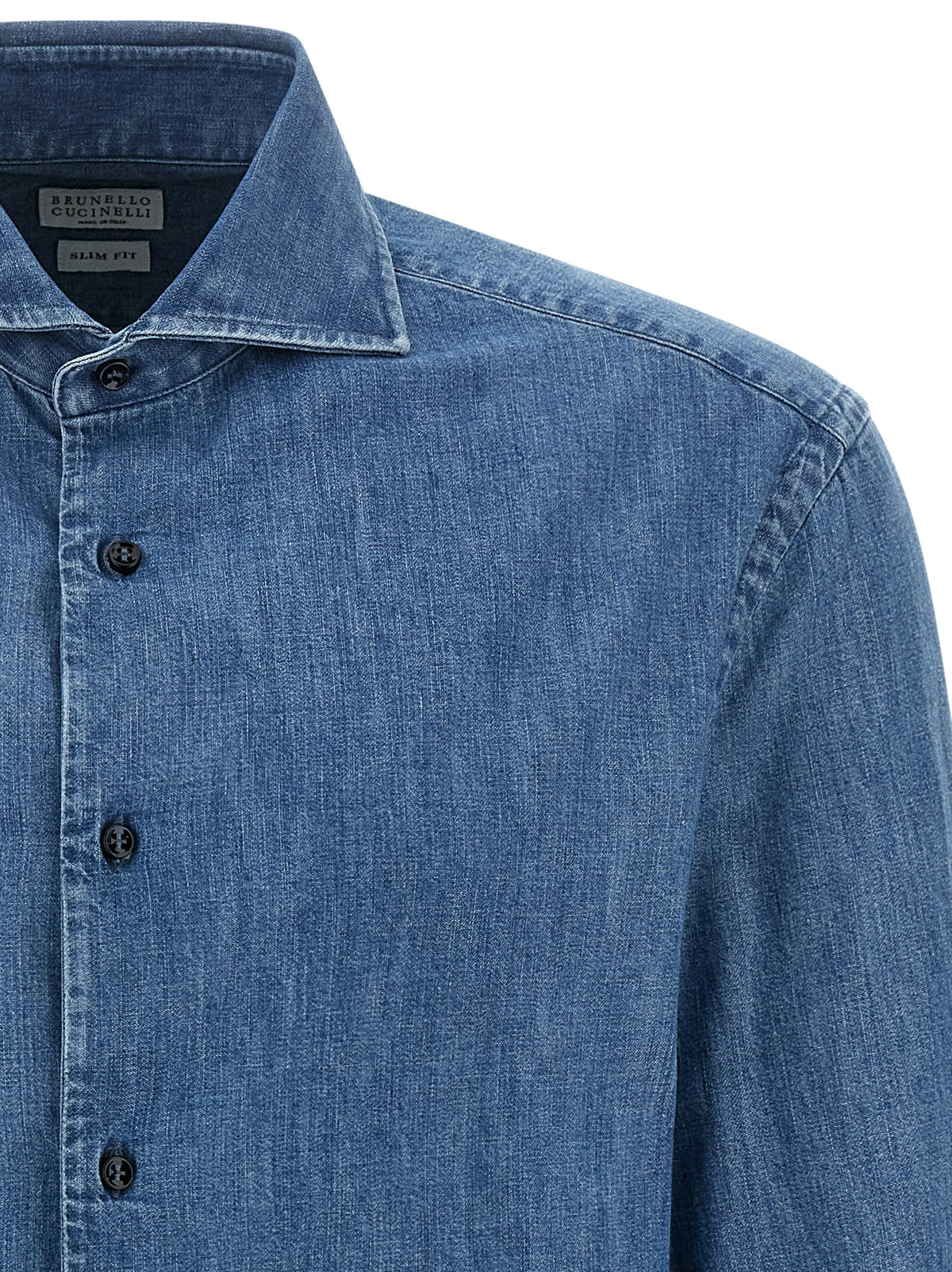 Shirt by Brunello Cucinelli for men in denim cotton navy features an architectural silhouette with a refined and elegant for a architectural look.