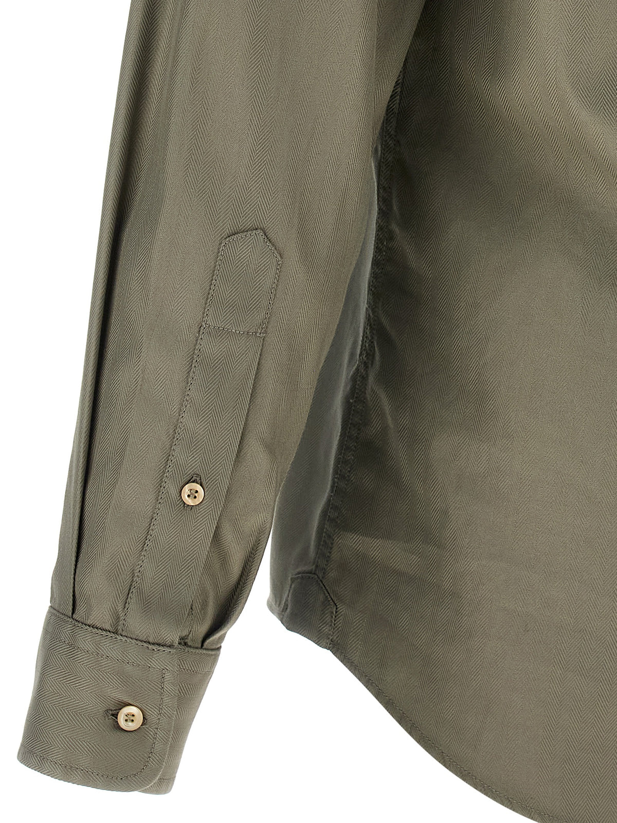 Shirt by Brunello Cucinelli for men in cotton bicolour, green, olive, pearl & chevron presents a discerning silhouette, showcasing a sophisticated and for a truly discerning finish.