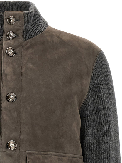 Brunello Cucinelli Gray Lamb Leather Leather Jacket