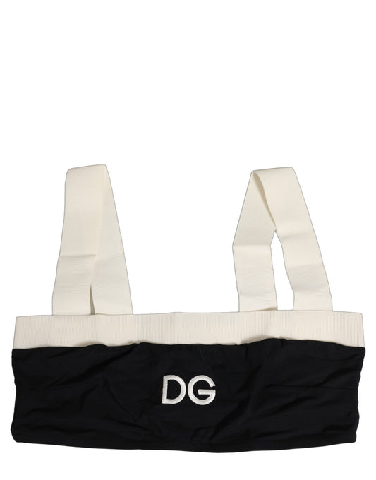 Dolce & Gabbana Black White Cotton Stretch Bikini Top Swimwear