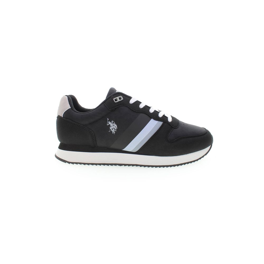 Athletic Sneakers by U.S. POLO ASSN. for men in polyester & polyurethane black presents a sleek silhouette, perfectly capturing the athletic style essence of Men's Athletic Polyester & Polyurethane Sneakers with its sleek design and premium finish.