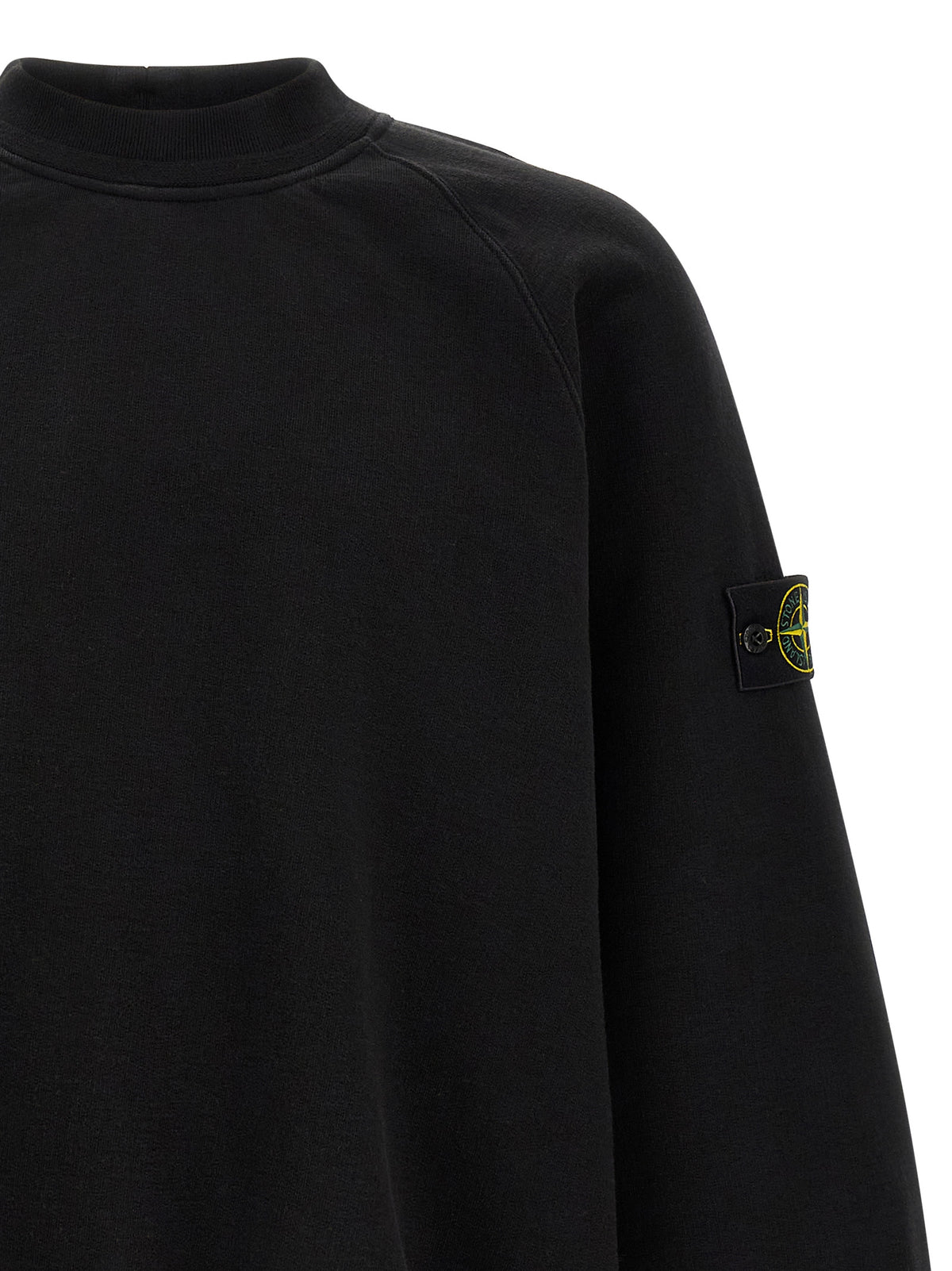 Sweatshirt by Stone Island for men in cotton black & signature features an provocated silhouette, detailed with a provocated and a refined mock neckline for a sophisticated aesthetic.