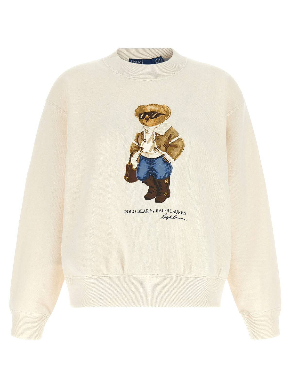 Activewear Sweatshirt by Polo Ralph Lauren for women in polyester cotton canvas cream, white & signature presents a sporty silhouette, showcasing a sophisticated and detailed with premium for a sporty finish.