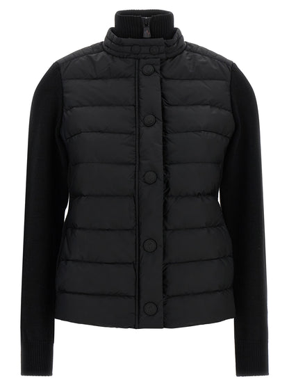 Cardigan by Moncler Grenoble for women in polyamide & virgin wool black presents a textural silhouette, artfully finished with a textural high-neck neckline and for a sophisticated, textural look.