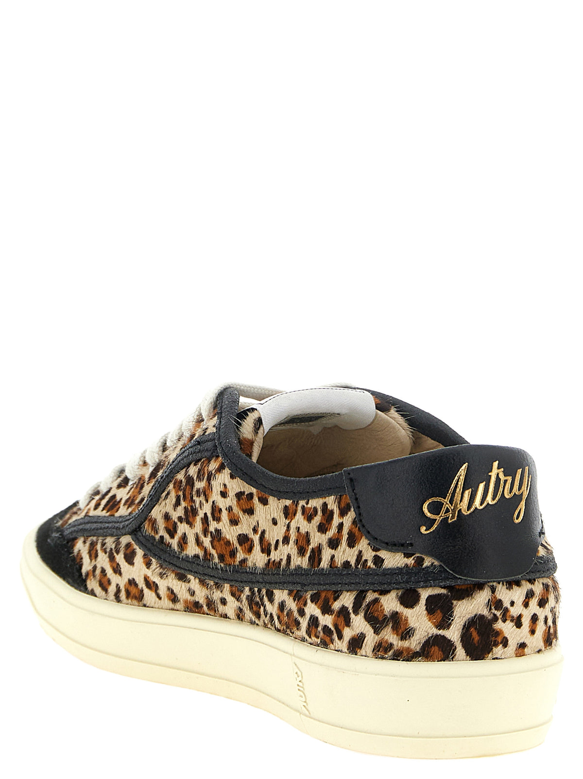 Sneakers by Autry for women in cotton & bos taurus suede cowhide leather black, brown, gold, leopard-print, signature & print features a chic design, perfectly showcasing the chic low-top style of this Pony Women's Low Top Cotton & Bos Taurus Suede Cowhide Leather Sneakers.