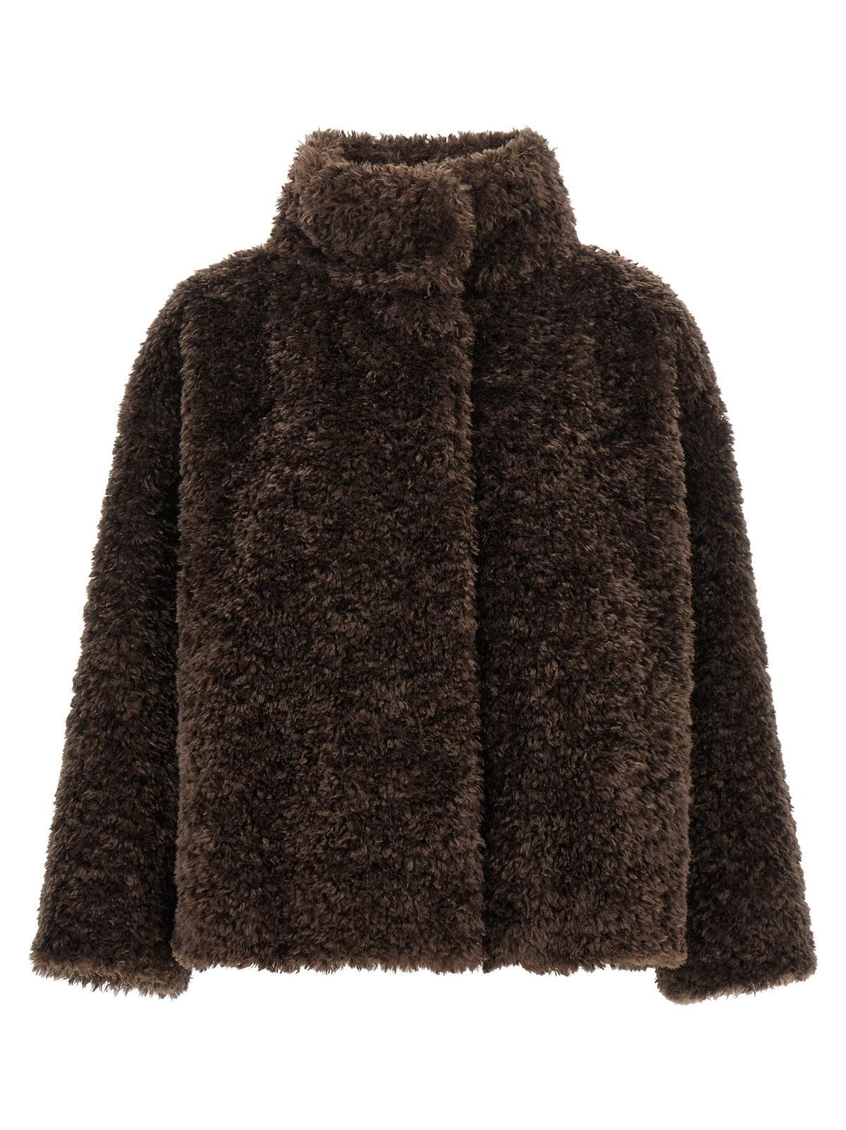 Overcoat by Herno for women in polyester faux fur brown features a contemporary silhouette showcasing a contemporary high-neck neckline and refined for a sophisticated finish.