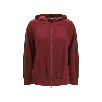 Brunello Cucinelli Women's Regular Fit Polyamide Cotton Silk Sweatshirt Hoodie - Bordeaux Signature