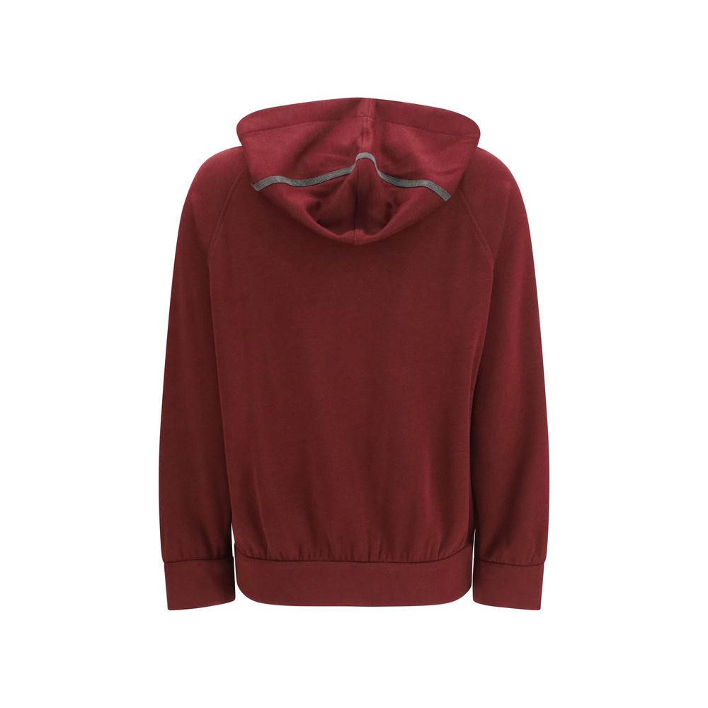 Brunello Cucinelli Women's Regular Fit Polyamide Cotton Silk Sweatshirt Hoodie - Bordeaux Signature