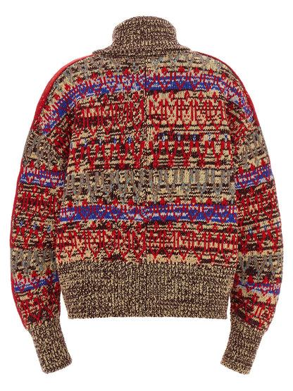 Cardigan by Dries Van Noten for women in cashmere wool horn, multicolor, patterned & jacquard features a dramatic silhouette, showcasing a sophisticated and dramatic detail for a timeless, premium look.