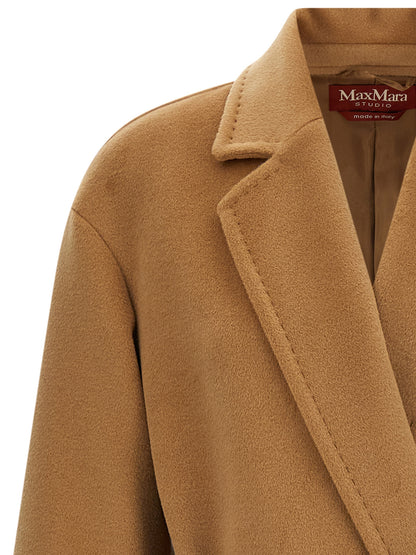 Max Mara Women's Wool Overcoat - Beige Camel Jacquard Monogram