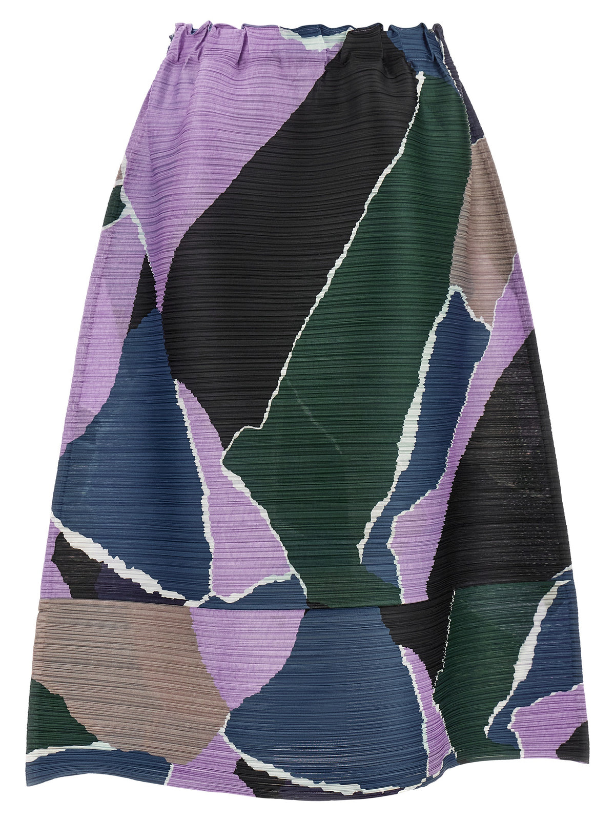Skirt by PLEATS PLEASE ISSEY MIYAKE for women in polyester multicolor, purple & print features a captivating silhouette, showcasing the captivating Women's Flared Polyester Midi Skirt design with a sophisticated midi for a captivating look.