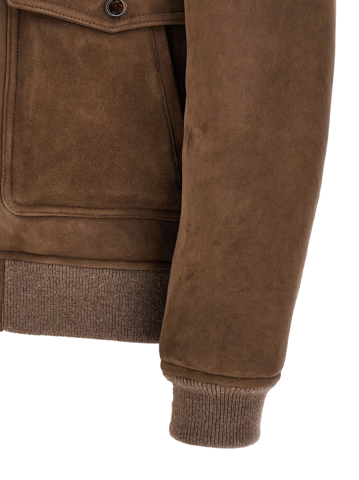 Bomber Jacket by MooRER for men in wool suede leather & fur brown presents a effortlessly chic silhouette, showcasing a sophisticated and premium pockets for a truly effortlessly chic finish.