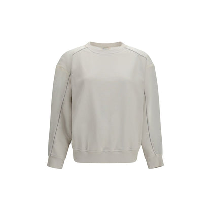 Brunello Cucinelli Monile Women's Straight Regular Fit Crew Neck Cotton Sweatshirt - White Signature