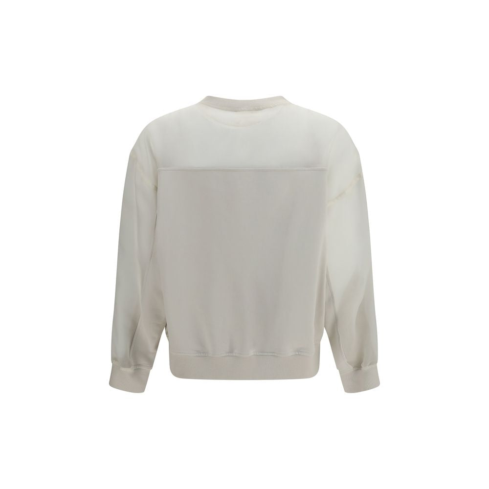 Brunello Cucinelli Monile Women's Straight Regular Fit Crew Neck Cotton Sweatshirt - White Signature