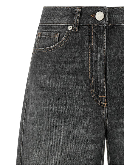 Peserico Gray Cotton High-Waisted Jean