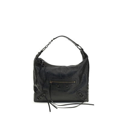 Balenciaga Le City Lambskin Leather Mini Half Moon Crossbody Tote Shoulder Bag - Black
