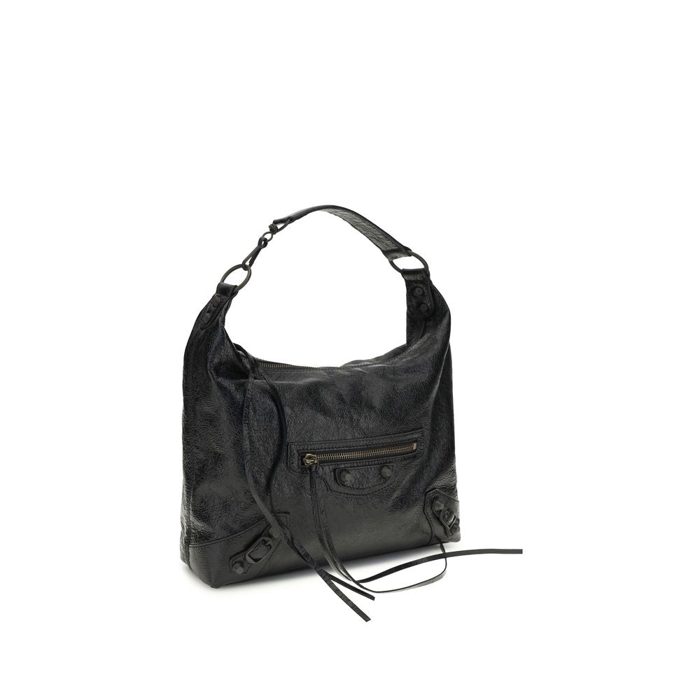 Balenciaga Le City Lambskin Leather Mini Half Moon Crossbody Tote Shoulder Bag - Black