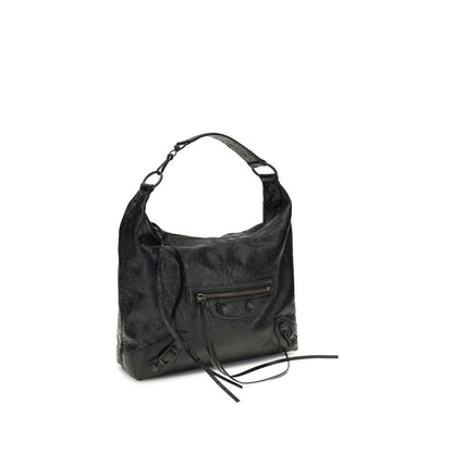 Balenciaga Le City Lambskin Leather Mini Half Moon Crossbody Tote Shoulder Bag - Black